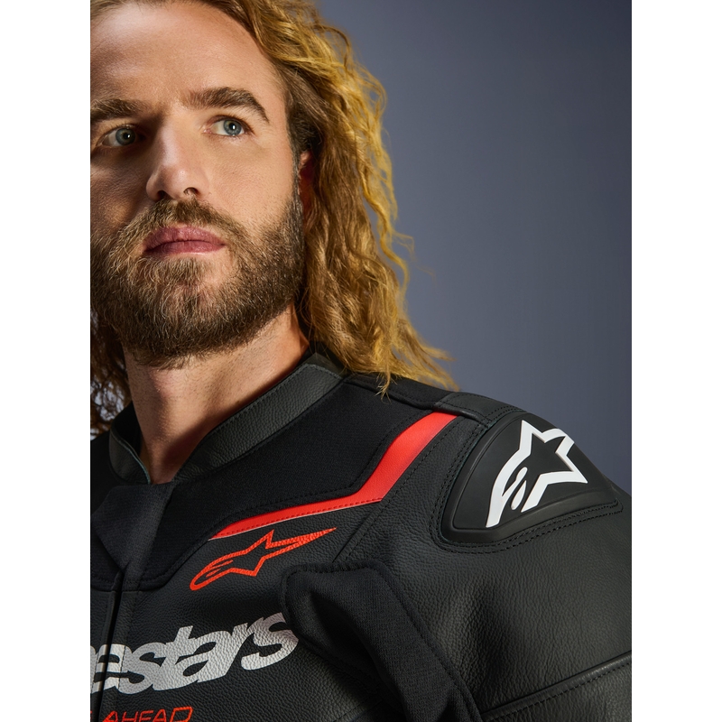Alpinestars GP Force V2 odinė motociklo striukė, juoda-fluorescencinė-raudona-balta