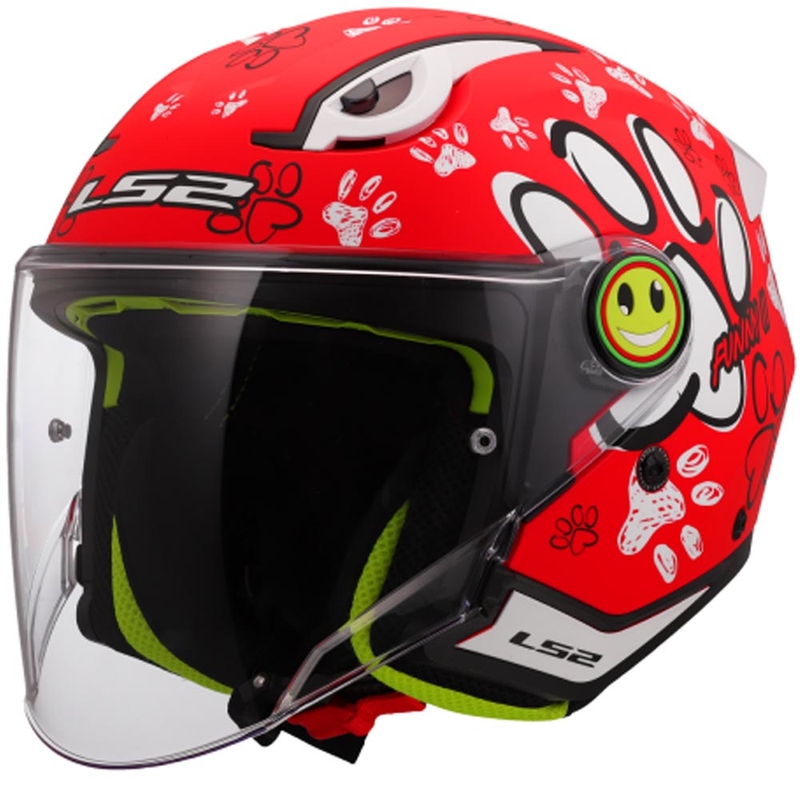 Vaikiškas atviras motociklo šalmas LS2 OF622 Funny II Paws, raudonas