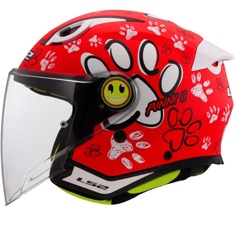 Vaikiškas atviras motociklo šalmas LS2 OF622 Funny II Paws, raudonas