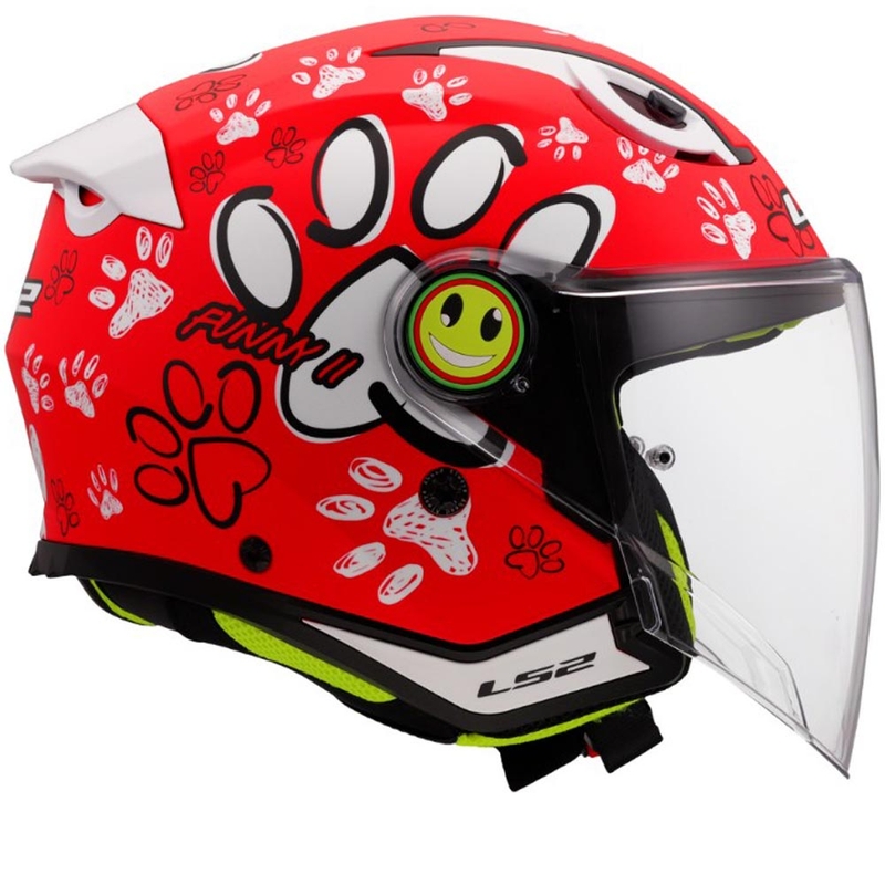 Vaikiškas atviras motociklo šalmas LS2 OF622 Funny II Paws, raudonas