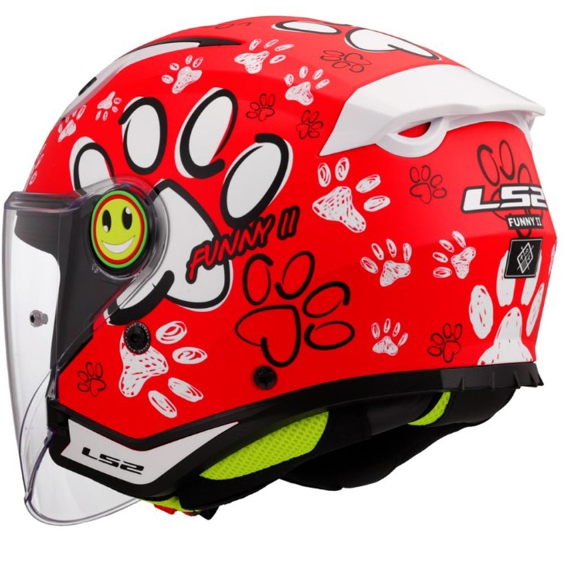 Vaikiškas atviras motociklo šalmas LS2 OF622 Funny II Paws, raudonas