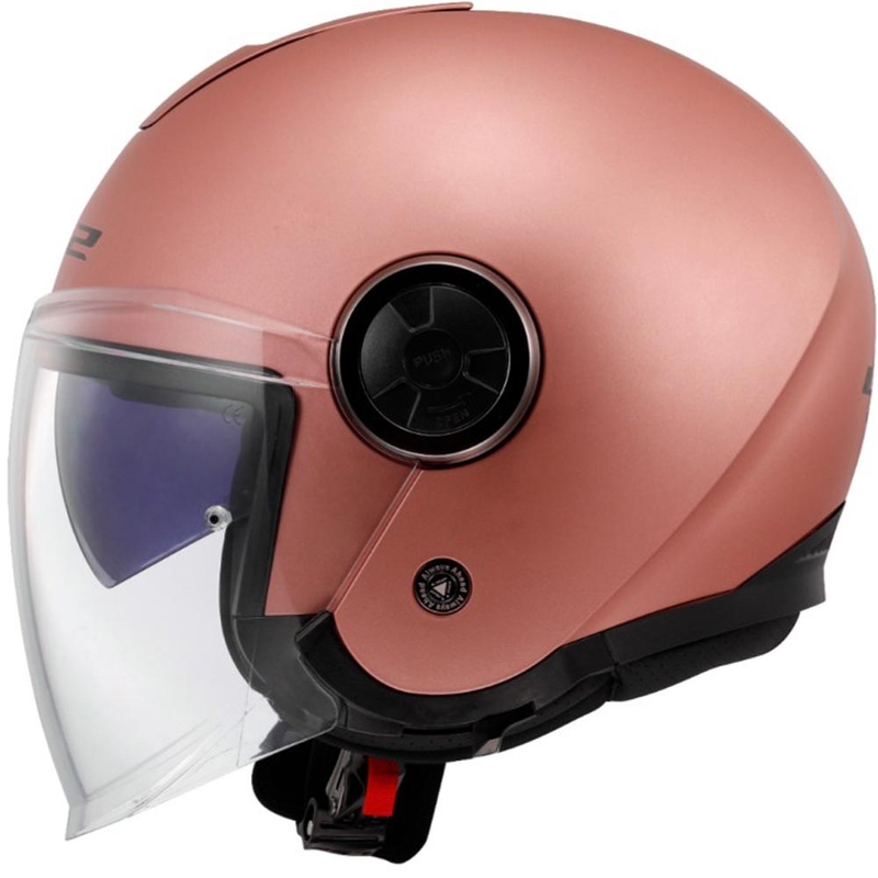 Atviras motociklo šalmas LS2 OF620 Classy Solid matinės aukso-rožinės spalvos