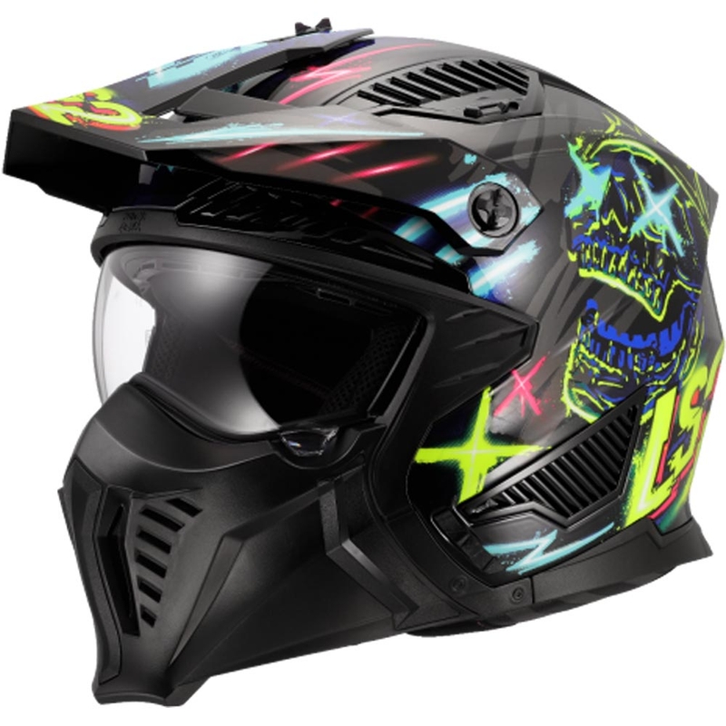Trial motociklo šalmas LS2 OF606 Drifter Rayz juodas-mėlynas