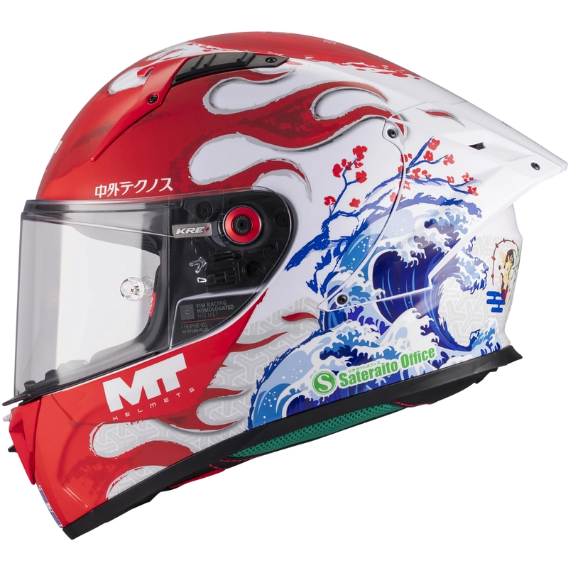 Uždaras motociklo šalmas KRE + S Yamanaka A5 raudonai baltas