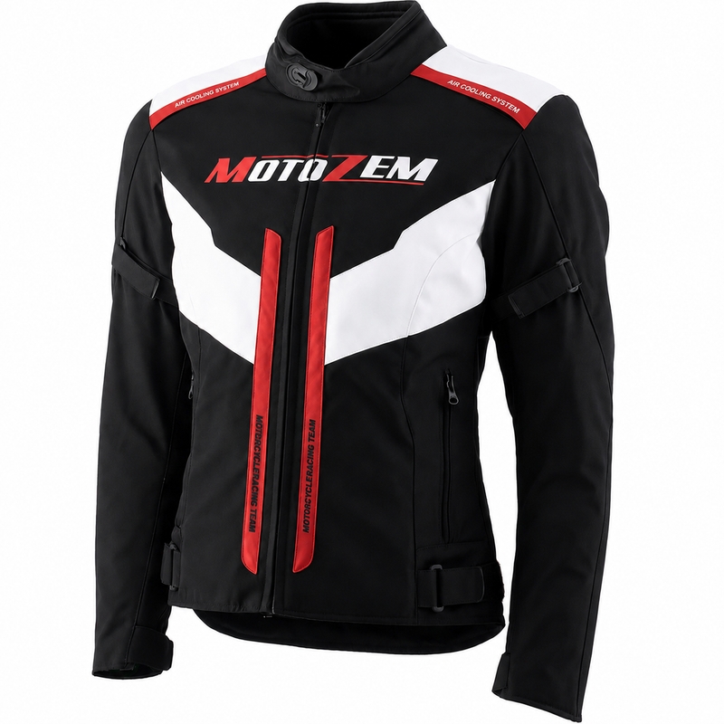 Moteriška motociklo striukė „Motozem Team 2“ juoda-balta