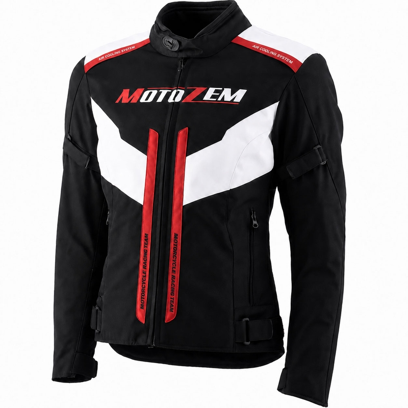 Moteriška motociklo striukė „Motozem Team 2“ juoda-balta