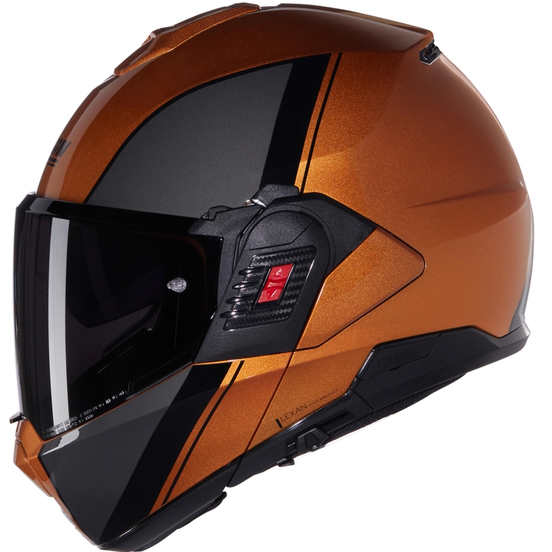 Atlenkiamas motociklo šalmas Nolan N120-1 Verniciatura Speciale N-COM 343 blizgi ochra-juoda