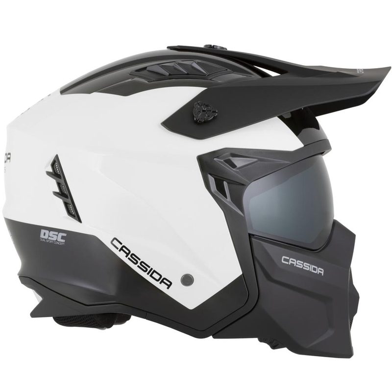 Modulinis motociklo šalmas Cassida Cross Country Dual balta-juoda