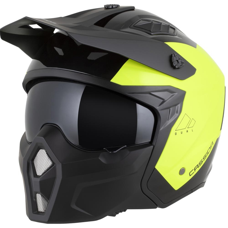 Modulinis motociklo šalmas Cassida Cross Country Dual fluorescencinė geltona-juoda