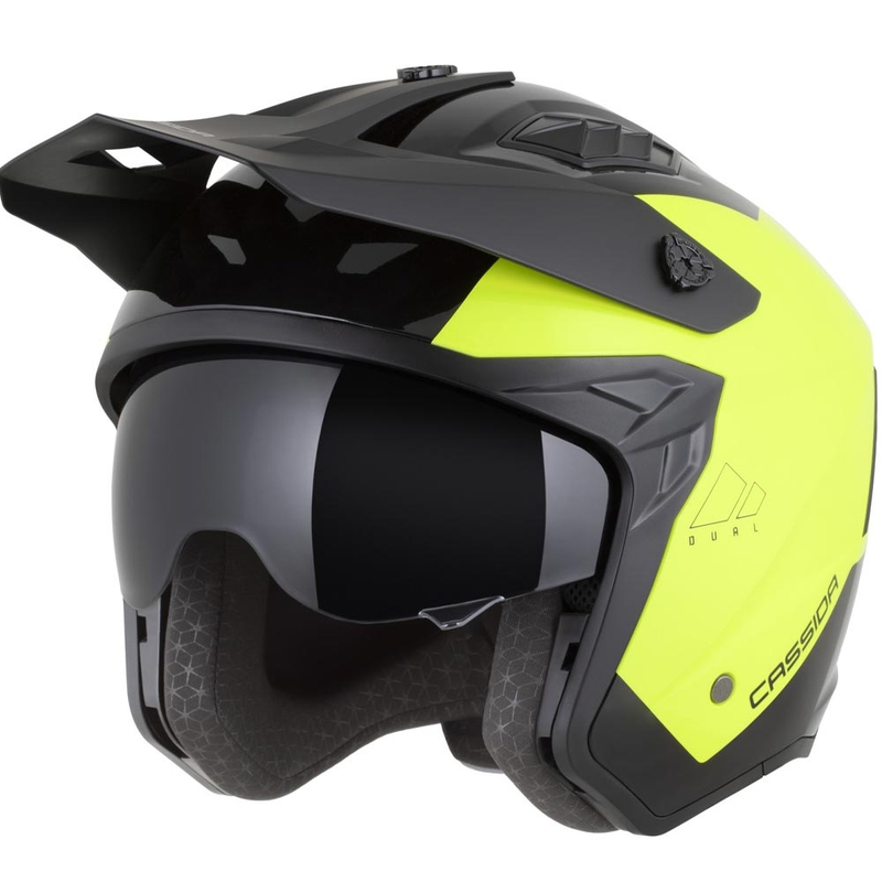 Modulinis motociklo šalmas Cassida Cross Country Dual fluorescencinė geltona-juoda