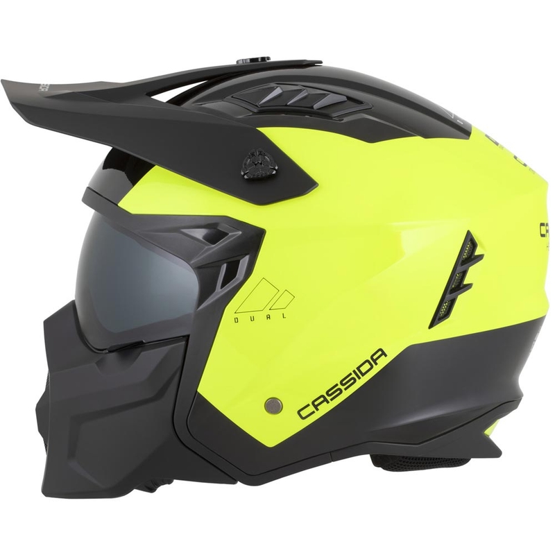 Modulinis motociklo šalmas Cassida Cross Country Dual fluorescencinė geltona-juoda
