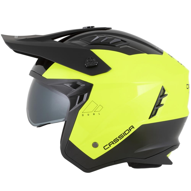 Modulinis motociklo šalmas Cassida Cross Country Dual fluorescencinė geltona-juoda