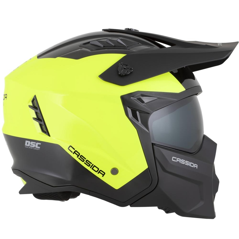 Modulinis motociklo šalmas Cassida Cross Country Dual fluorescencinė geltona-juoda