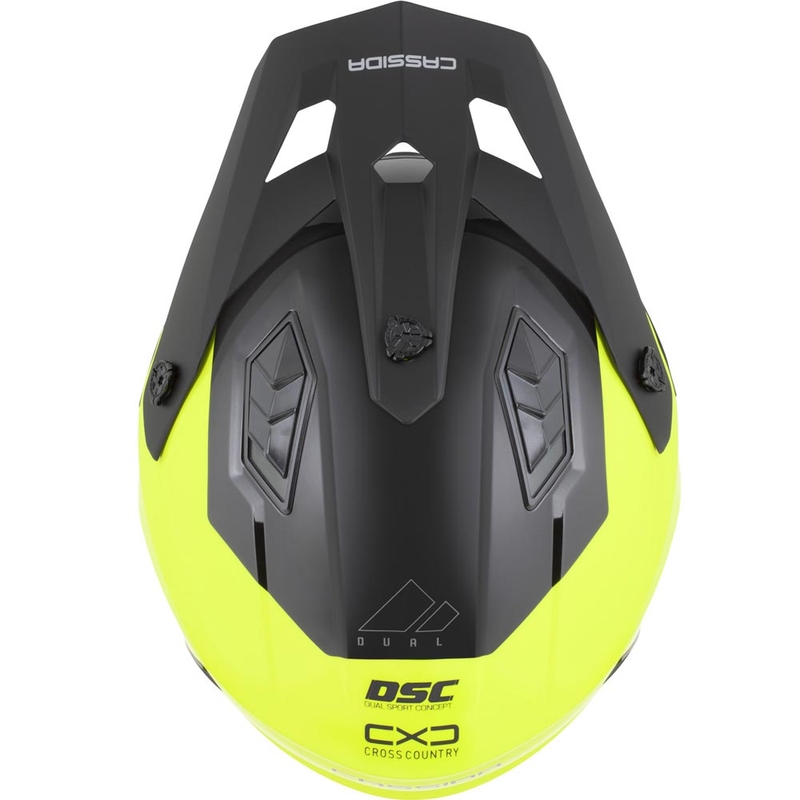 Modulinis motociklo šalmas Cassida Cross Country Dual fluorescencinė geltona-juoda