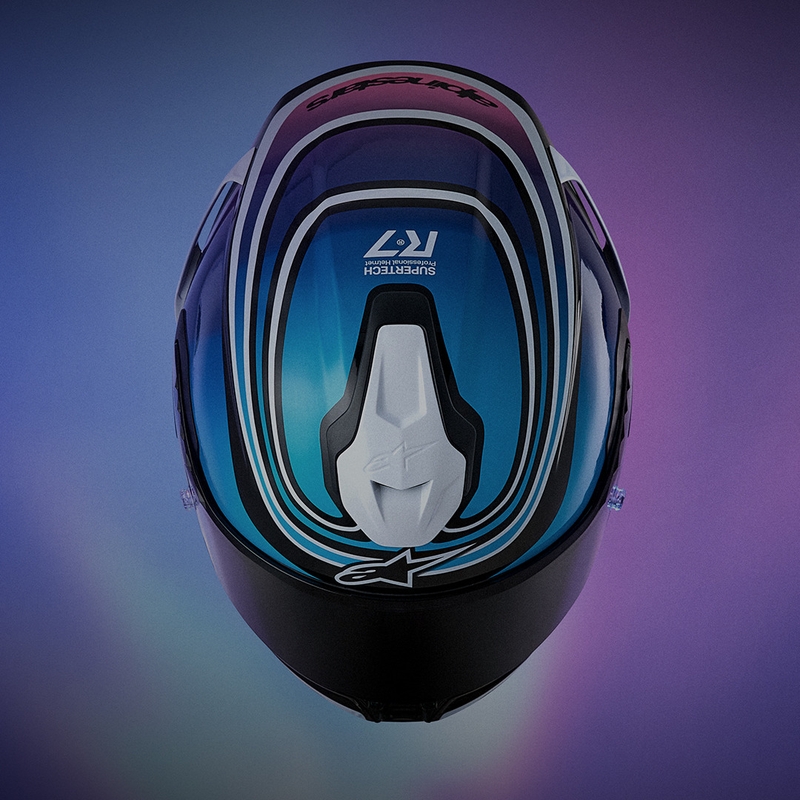 Alpinestars S-R7 Zeal uždaras motociklo šalmas juodas-mėlynas-fluorescencinis rožinis-baltas