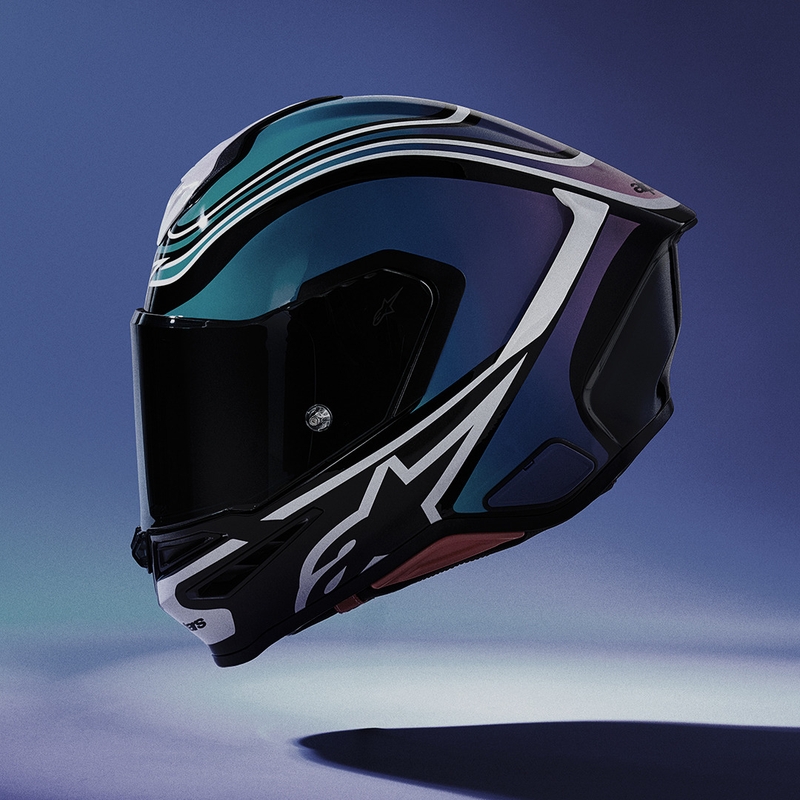 Alpinestars S-R7 Zeal uždaras motociklo šalmas juodas-mėlynas-fluorescencinis rožinis-baltas