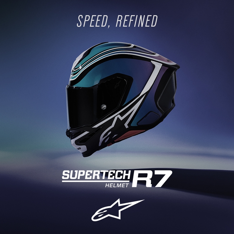 Alpinestars S-R7 Zeal uždaras motociklo šalmas juodas-mėlynas-fluorescencinis rožinis-baltas