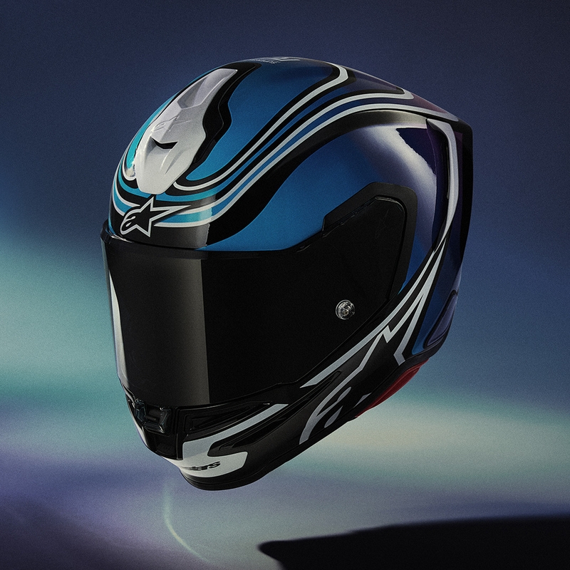 Alpinestars S-R7 Zeal uždaras motociklo šalmas juodas-mėlynas-fluorescencinis rožinis-baltas