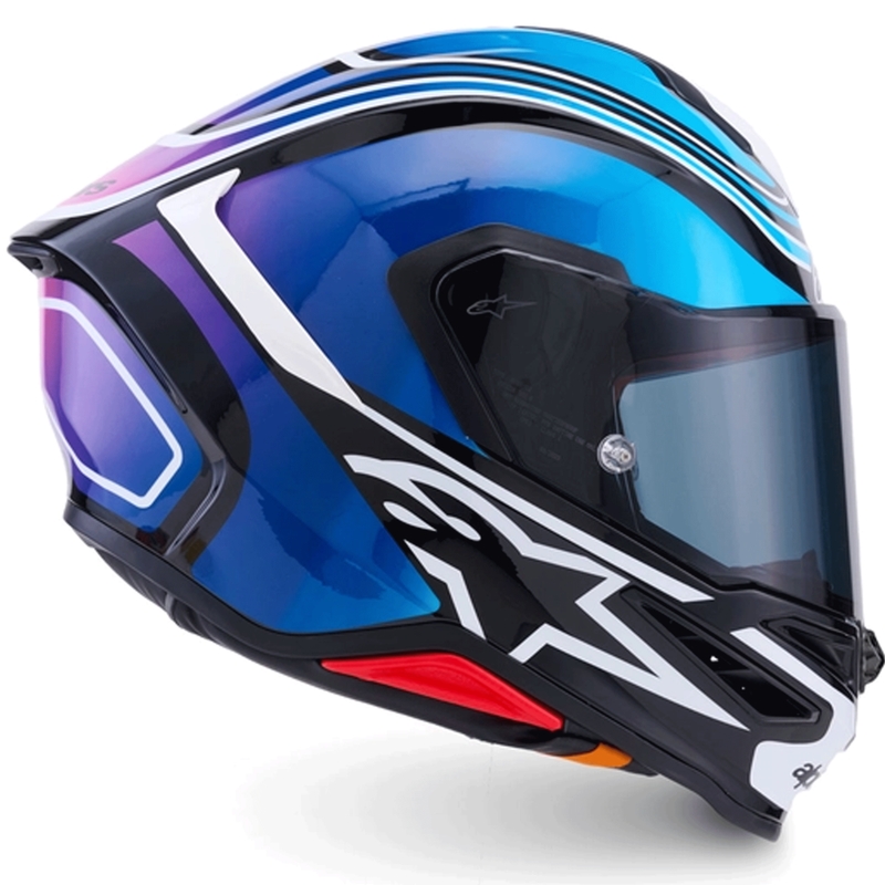 Alpinestars S-R7 Zeal uždaras motociklo šalmas juodas-mėlynas-fluorescencinis rožinis-baltas