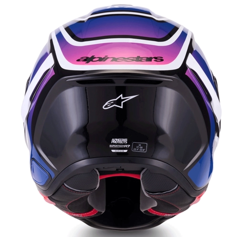 Alpinestars S-R7 Zeal uždaras motociklo šalmas juodas-mėlynas-fluorescencinis rožinis-baltas