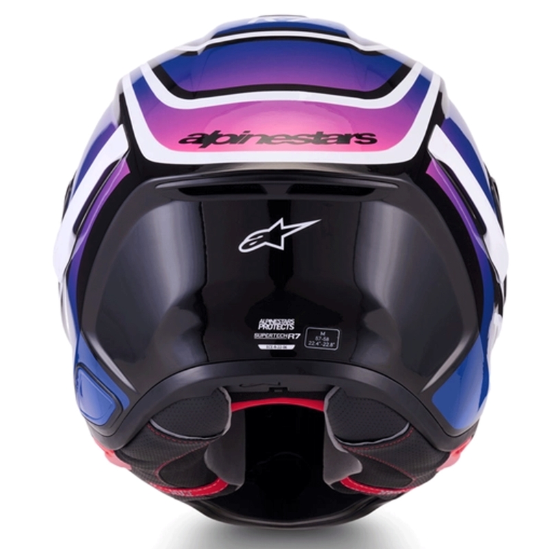 Alpinestars S-R7 Zeal uždaras motociklo šalmas juodas-mėlynas-fluorescencinis rožinis-baltas