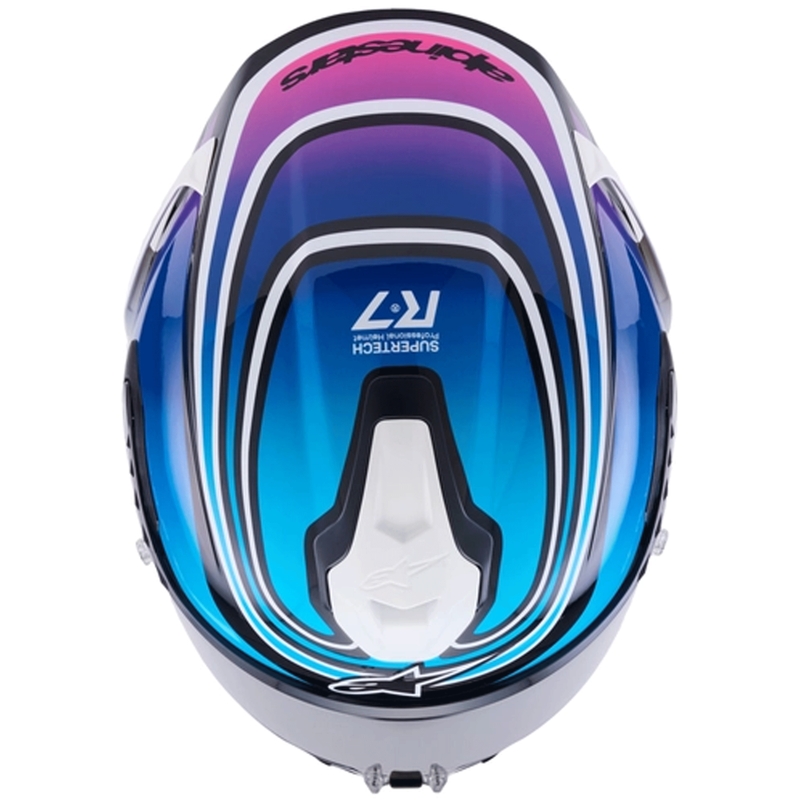 Alpinestars S-R7 Zeal uždaras motociklo šalmas juodas-mėlynas-fluorescencinis rožinis-baltas