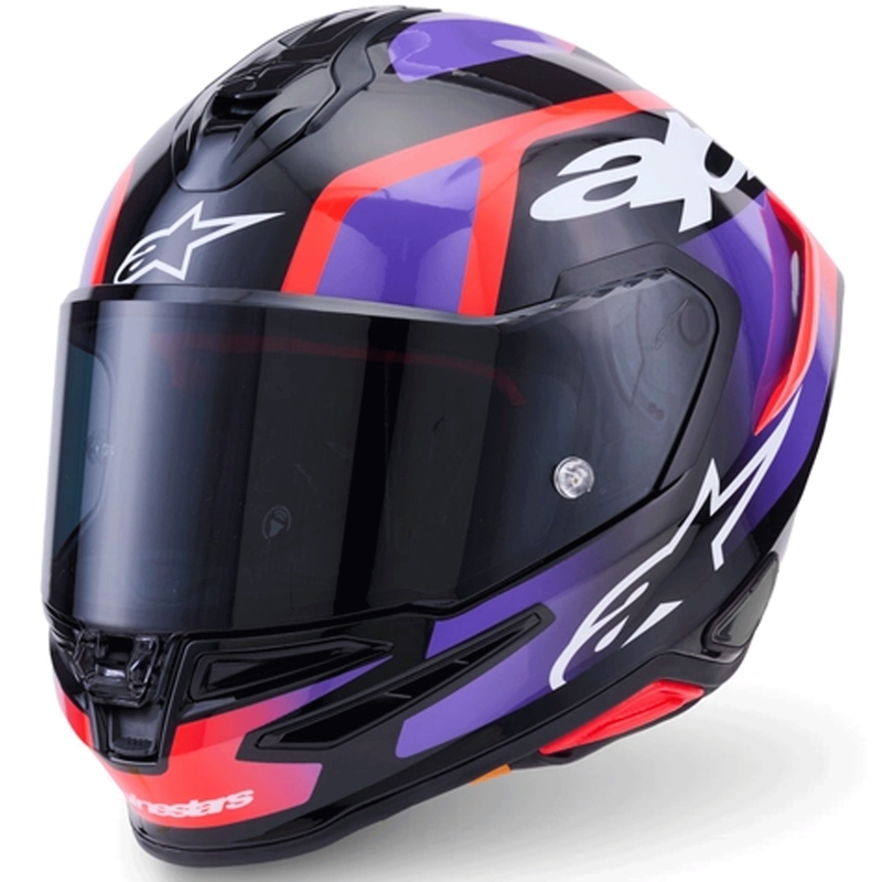 Alpinestars S-R7 Lumen uždaras motociklo šalmas juodas-violetinis-fluorescencinis raudonas-baltas