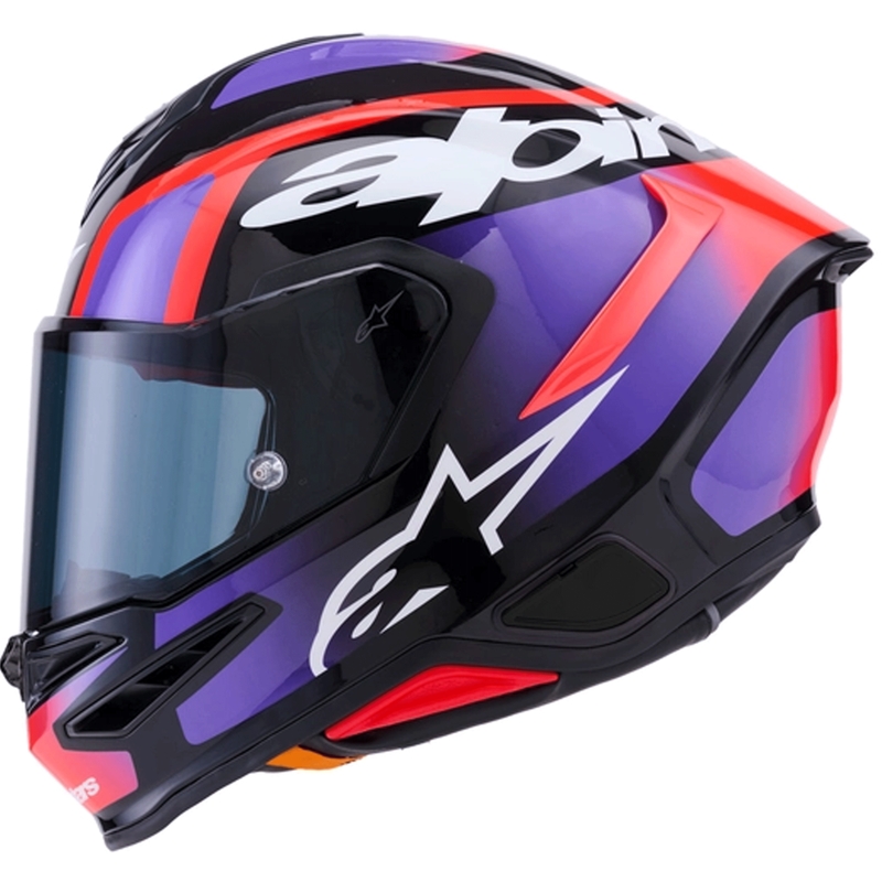 Alpinestars S-R7 Lumen uždaras motociklo šalmas juodas-violetinis-fluorescencinis raudonas-baltas