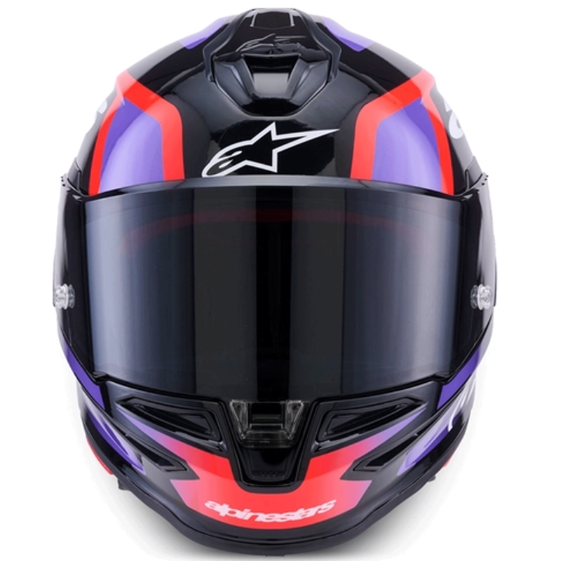 Alpinestars S-R7 Lumen uždaras motociklo šalmas juodas-violetinis-fluorescencinis raudonas-baltas