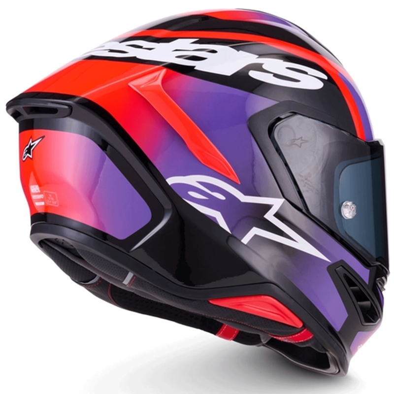 Alpinestars S-R7 Lumen uždaras motociklo šalmas juodas-violetinis-fluorescencinis raudonas-baltas