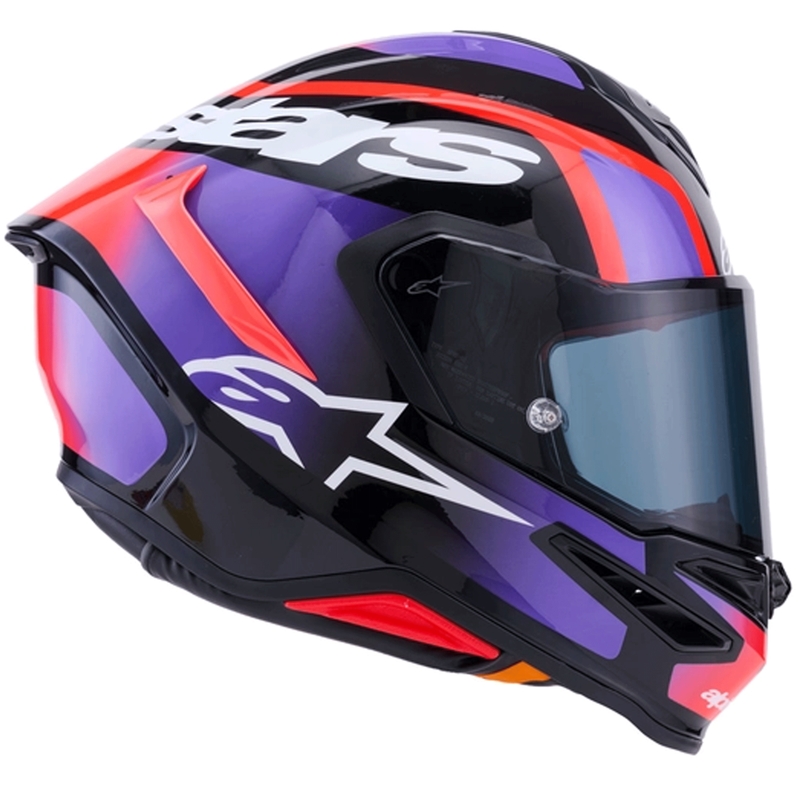 Alpinestars S-R7 Lumen uždaras motociklo šalmas juodas-violetinis-fluorescencinis raudonas-baltas