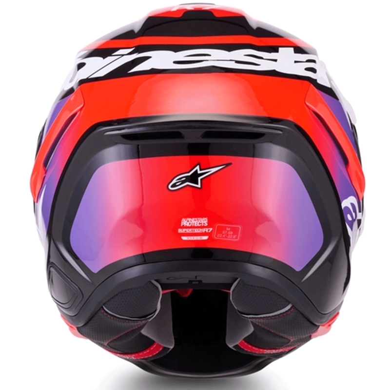 Alpinestars S-R7 Lumen uždaras motociklo šalmas juodas-violetinis-fluorescencinis raudonas-baltas