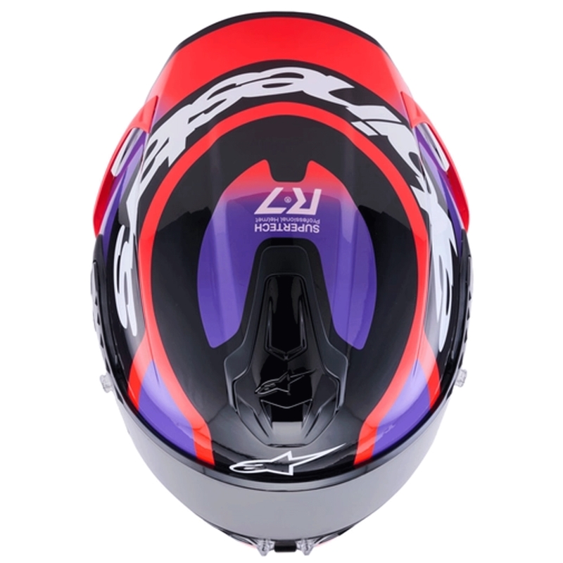 Alpinestars S-R7 Lumen uždaras motociklo šalmas juodas-violetinis-fluorescencinis raudonas-baltas
