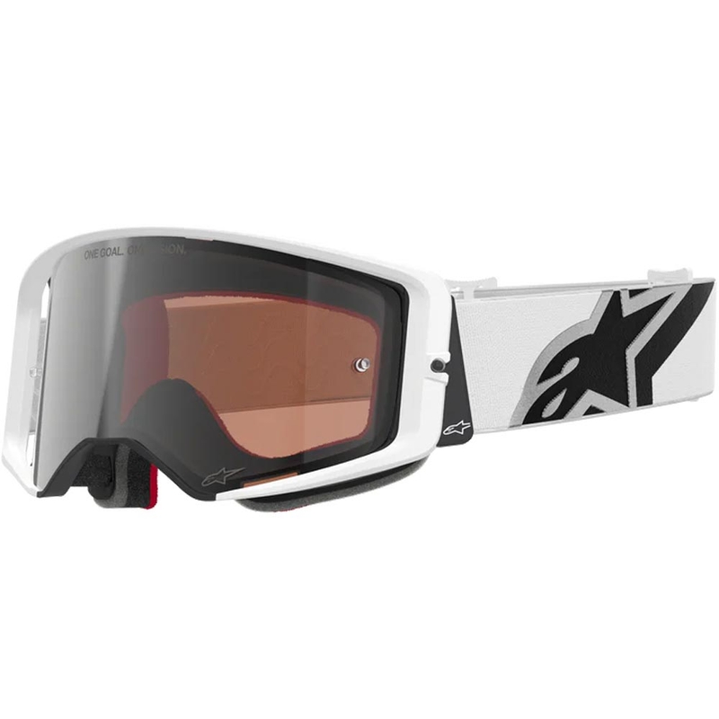 „Alpinestars Supertech Corp“ motokroso akiniai, balti-pilki su raudonu plexiglasu