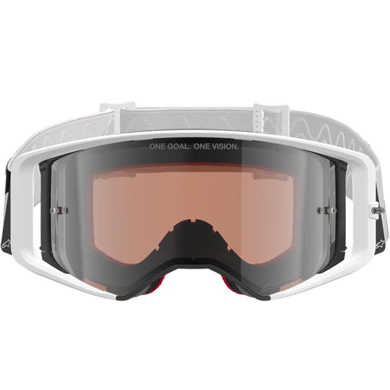 „Alpinestars Supertech Corp“ motokroso akiniai, balti-pilki su raudonu plexiglasu