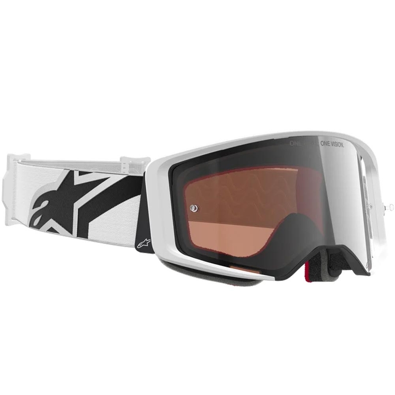 „Alpinestars Supertech Corp“ motokroso akiniai, balti-pilki su raudonu plexiglasu