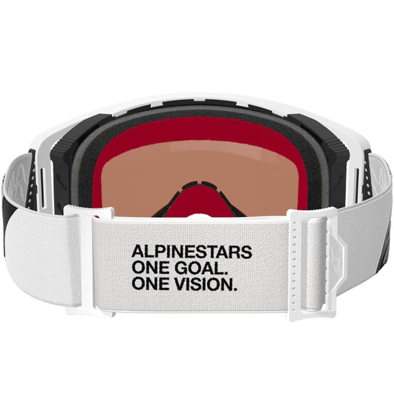 „Alpinestars Supertech Corp“ motokroso akiniai, balti-pilki su raudonu plexiglasu