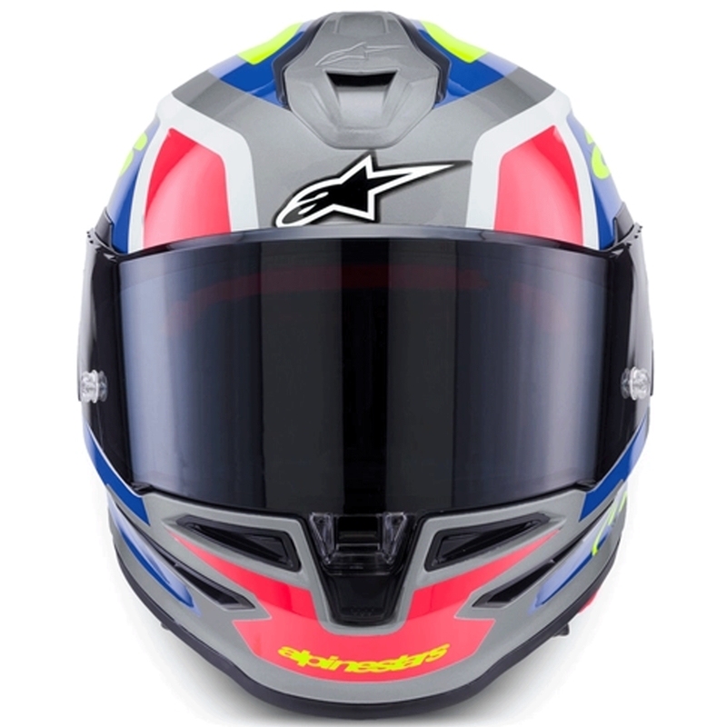 „Alpinestars S-R7 Lumen“ uždaras motociklo šalmas, sidabrinės-juodos-rožinės-fluorescencinės geltonos spalvos