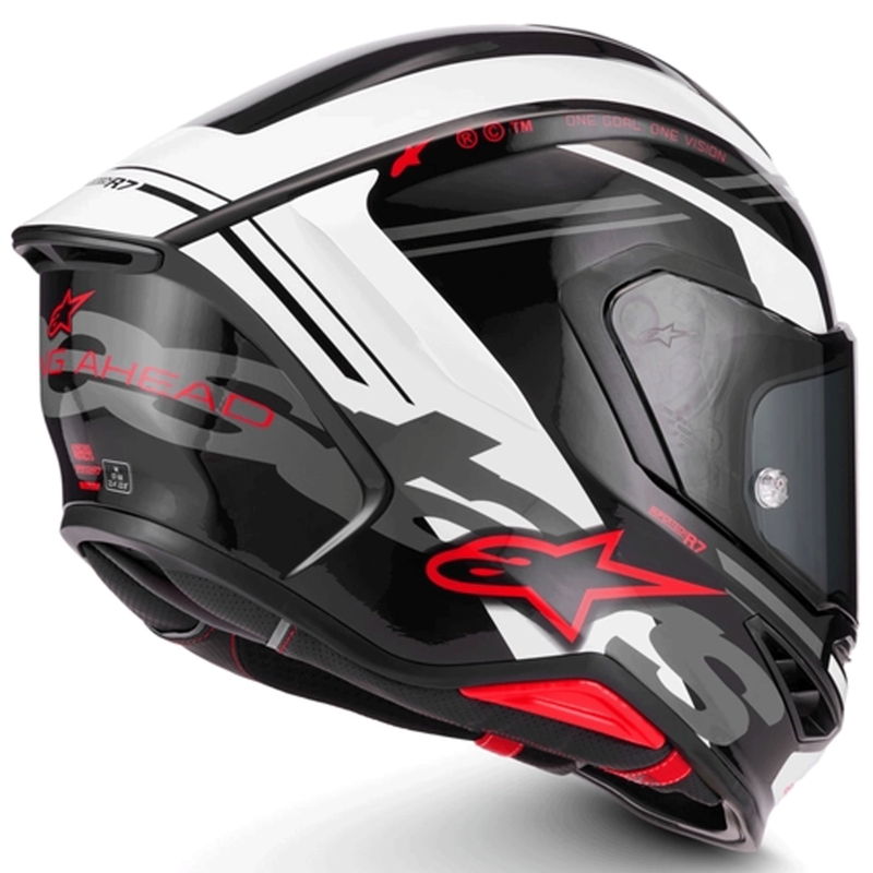 Alpinestars S-R7 A-Core uždaras motociklo šalmas juodas-baltas-raudonas