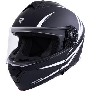 Atlenkiamas motociklo šalmas „Street Racer Fury“ matinės juodos-baltos spalvos - pavyzdys