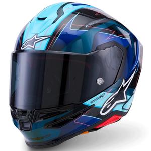 Alpinestars S-R7 Kinetis uždaras motociklo šalmas juodas-mėlynas-fluorescencinis rožinis-baltas