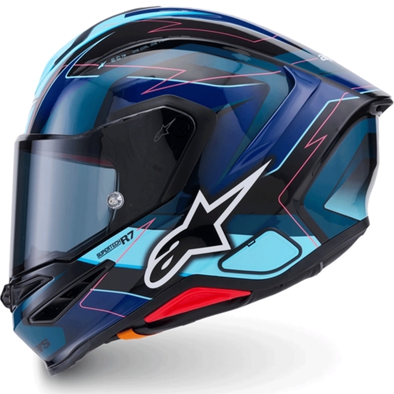 Alpinestars S-R7 Kinetis uždaras motociklo šalmas juodas-mėlynas-fluorescencinis rožinis-baltas