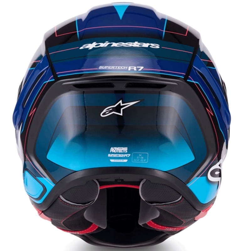 Alpinestars S-R7 Kinetis uždaras motociklo šalmas juodas-mėlynas-fluorescencinis rožinis-baltas