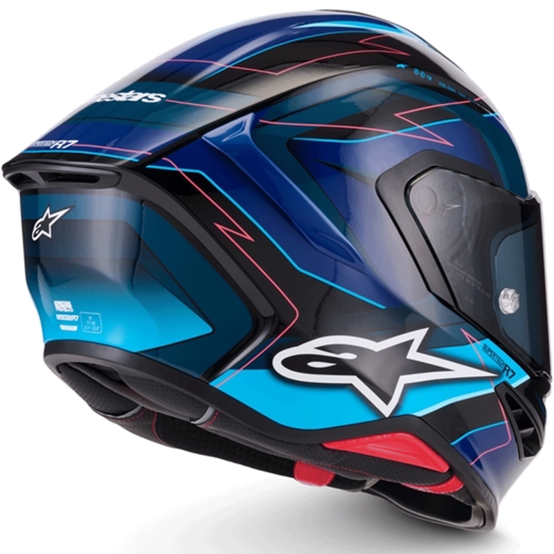 Alpinestars S-R7 Kinetis uždaras motociklo šalmas juodas-mėlynas-fluorescencinis rožinis-baltas