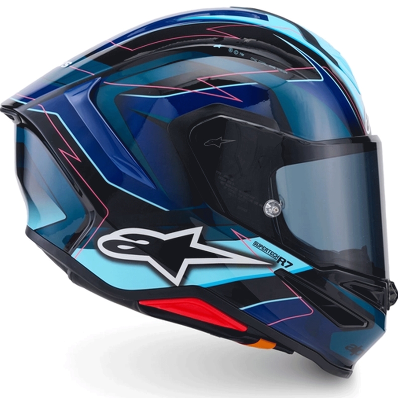 Alpinestars S-R7 Kinetis uždaras motociklo šalmas juodas-mėlynas-fluorescencinis rožinis-baltas