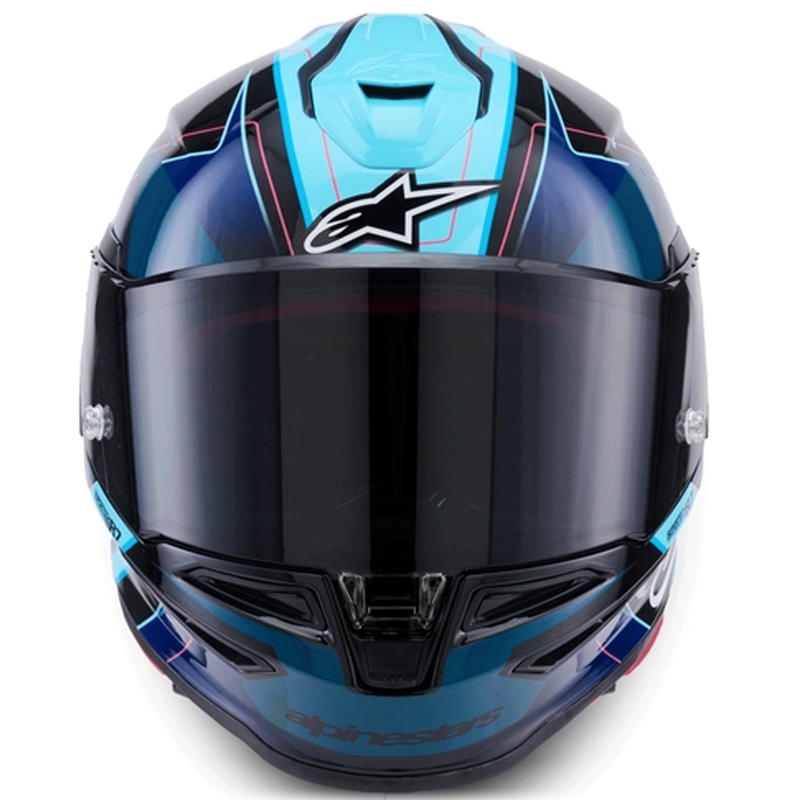 Alpinestars S-R7 Kinetis uždaras motociklo šalmas juodas-mėlynas-fluorescencinis rožinis-baltas