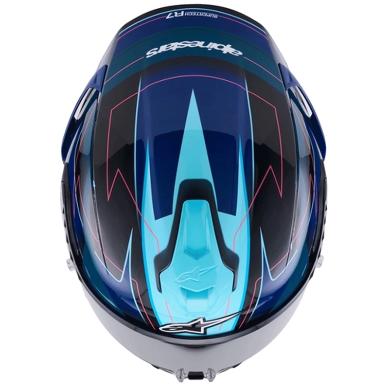Alpinestars S-R7 Kinetis uždaras motociklo šalmas juodas-mėlynas-fluorescencinis rožinis-baltas