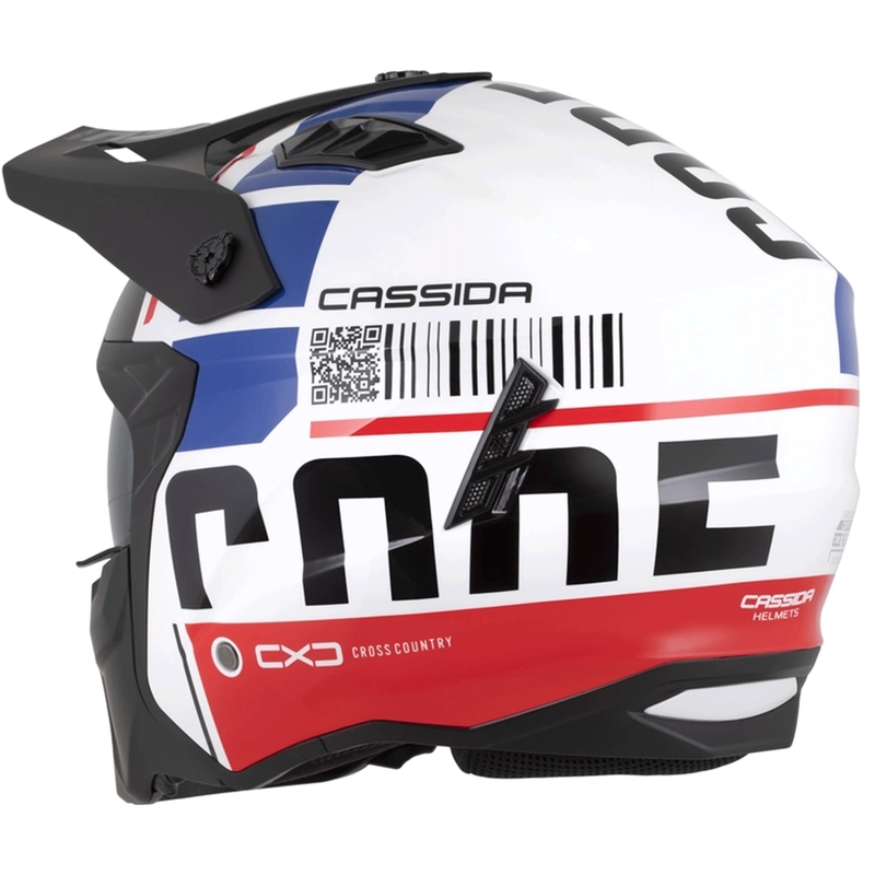Modulinis motociklo šalmas Cassida Cross Country Code balta-raudona-mėlyna-juoda