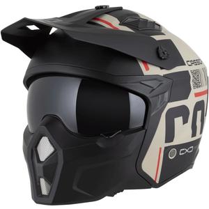 Modulinis motociklo šalmas Cassida Cross Country Code matinės smėlio-juodos-raudonos spalvos