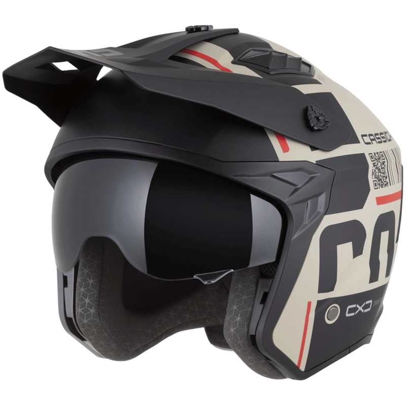 Modulinis motociklo šalmas Cassida Cross Country Code matinės smėlio-juodos-raudonos spalvos